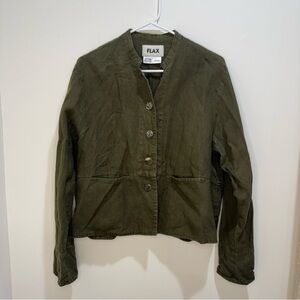 FLAX 100% Linen Olive Green Button Front Jacket Petite
